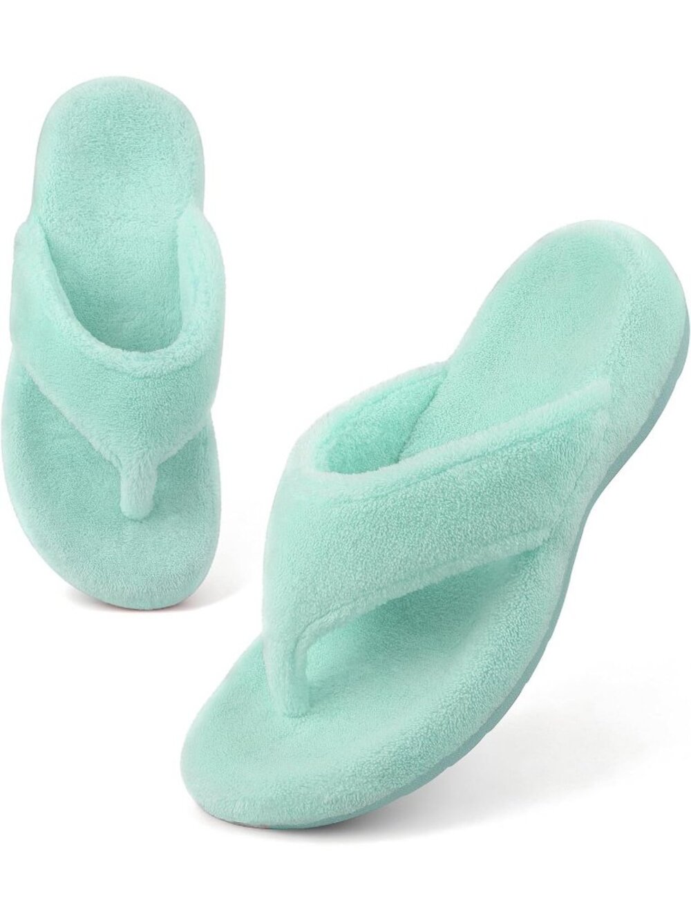 Women's Green Flip Flop Fuzzy Spa Thong Orthotic Open Toe Non-slip Sole Slippers